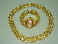 1960s Signed Majestic 22ct Gold Plate Necklace and Cameo Bracelet Set 