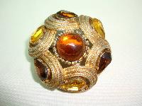 Vintage 50s Big Signed Sphinx Amber and Citrine Diamante Domed Brooch