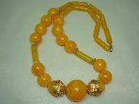 Vintage 50s Amazing Chunky Orange Amber Marble Lucite Bead Necklace 