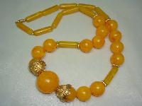 Vintage 50s Amazing Chunky Orange Amber Marble Lucite Bead Necklace 