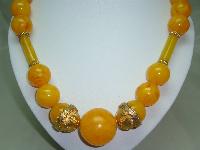 Vintage 50s Amazing Chunky Orange Amber Marble Lucite Bead Necklace 