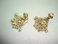 Vintage 60s Signed Sarah Cov Fab Red Diamante Gold Clip On Earrings 