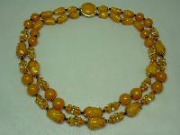 Vintage 50s Stunning 2 Row Amber & Gold Lucite Lustre Bead Necklace