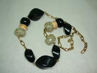 Signed Jaeger Contemporary Chunky Black Taupe Bead Gold Chain Necklace