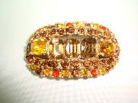 1950s Unusual Signed Sphinx Amber Citrine Orange Diamante Gold Brooch 