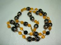 Vintage 50s Stunning Black  Glass and Citrine Crystal Bead Necklace