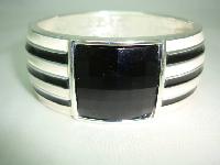 Classy Wide Black and Cream Enamel Black Lucite Cuff Clamper Bangle