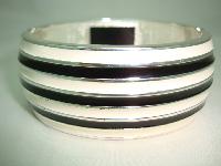 Classy Wide Black and Cream Enamel Black Lucite Cuff Clamper Bangle