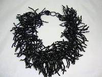 Designer Wide Black Glass Seed Bead Collar Necklace Statement Piece!