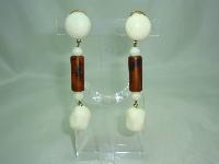 Vintage 40s Retro Cream & Amber Lucite Dangle Drop Clip On Earrings