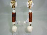 Vintage 40s Retro Cream & Amber Lucite Dangle Drop Clip On Earrings