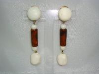 Vintage 40s Retro Cream & Amber Lucite Dangle Drop Clip On Earrings