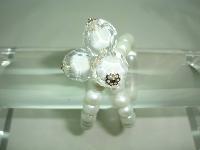Fab 2 Row Glass White Faux Pearl Bead and Lucite Stretch Bracelet 