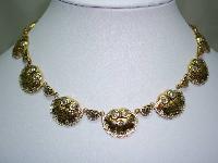Vintage 50s Toledoware Damascene Shell Design Link Gold Necklace