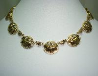 Vintage 50s Toledoware Damascene Shell Design Link Gold Necklace