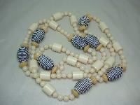 Fabulous Contemporary Chunky Cream Lucite and Navy Bead Long Necklace 
