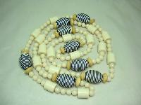 Fabulous Contemporary Chunky Cream Lucite and Navy Bead Long Necklace 