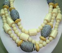 Fabulous Contemporary Chunky Cream Lucite and Navy Bead Long Necklace 