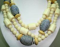 Fabulous Contemporary Chunky Cream Lucite and Navy Bead Long Necklace 
