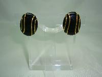 Vintage 80s Signed Napier Black Enamel and Gold Oval Clip On Earrings