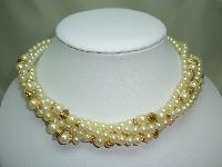 1980s Glass Faux Pearl Bead Gold Torsade Twist Necklace Made in Italy