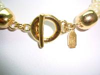 1980s Glass Faux Pearl Bead Gold Torsade Twist Necklace Made in Italy