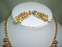 Vintage 50s Amazing AB Diamante Festoon Bib Drop Necklace and Earrings