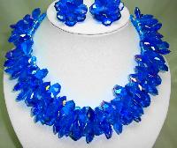1960s Amazing Wide AB Blue Lucite Cluster Bead Necklace and Earrings