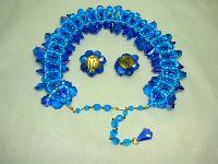 1960s Amazing Wide AB Blue Lucite Cluster Bead Necklace and Earrings