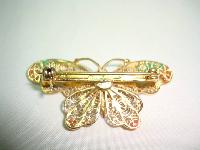 Vintage 80s Enamel Real Silver Vermeil Gold Butterfly Filigree Brooch