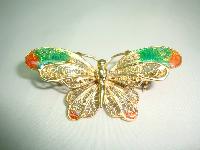 Vintage 80s Enamel Real Silver Vermeil Gold Butterfly Filigree Brooch