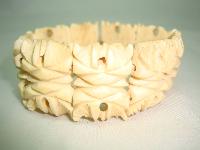 Vintage 30s Art Deco Intricate Carved Bone Fancy Link Stretch Bracelet