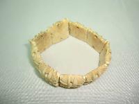 Vintage 30s Art Deco Intricate Carved Bone Fancy Link Stretch Bracelet