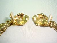 Signed Swarovski Red and Clear Crystal Dangle Gold Clip On Earrings 