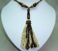 Vintage Art Deco Brown Amber Glass Bead FlapperTassel Sautoir Necklace