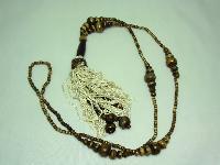 Vintage Art Deco Brown Amber Glass Bead FlapperTassel Sautoir Necklace