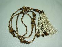 Vintage Art Deco Brown Amber Glass Bead FlapperTassel Sautoir Necklace