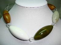 Chunky Green Taupe White and Amber Marble Effect Lucite Bead Necklace