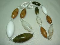 Chunky Green Taupe White and Amber Marble Effect Lucite Bead Necklace