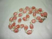 1930s 2 Row Pink and Clear Swirl Art Glass AB Crystal Bead Necklace 