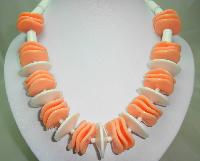 1960s Chunky White and Orange Lucite Swirl Disc Bead Garland Necklace