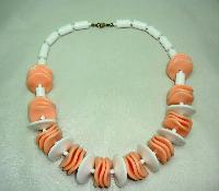 1960s Chunky White and Orange Lucite Swirl Disc Bead Garland Necklace