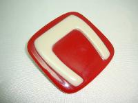 1970s Unique and Contemporary Large Red and Cream Lucite Square Brooch