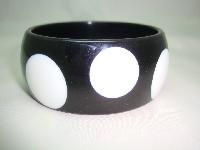 Stunning Chunky Wide Black Lucite Plastic Bangle Big White Polka Dots