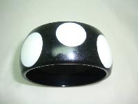 Stunning Chunky Wide Black Lucite Plastic Bangle Big White Polka Dots