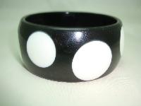 Stunning Chunky Wide Black Lucite Plastic Bangle Big White Polka Dots