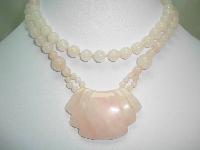 Pretty Real Rose Pink Quartz Smooth Bead Long Necklace Large Pendant
