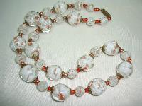 Vintage 30s Venetian Sommerso White and Gold Art Glass Bead Necklace 