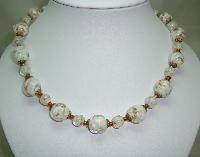 Vintage 30s Venetian Sommerso White and Gold Art Glass Bead Necklace 