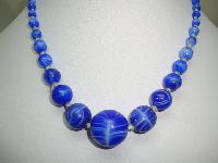 Pretty 30s Art Deco Vibrant Blue Art Glass Hand Knotted Bead Necklace 